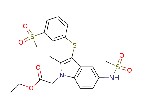 Molecular Structure of 802905-30-2 (1H-Indole-1-acetic acid,
2-methyl-5-[(methylsulfonyl)amino]-3-[[3-(methylsulfonyl)phenyl]thio]-,
ethyl ester)