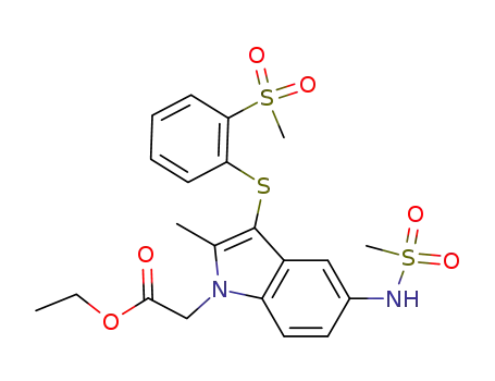 Molecular Structure of 802905-33-5 (1H-Indole-1-acetic acid,
2-methyl-5-[(methylsulfonyl)amino]-3-[[2-(methylsulfonyl)phenyl]thio]-,
ethyl ester)