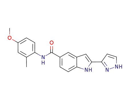 Molecular Structure of 827317-17-9 (1H-Indole-5-carboxamide,
N-(4-methoxy-2-methylphenyl)-2-(1H-pyrazol-3-yl)-)