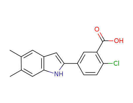 Molecular Structure of 835595-04-5 (Benzoic acid, 2-chloro-5-(5,6-dimethyl-1H-indol-2-yl)-)