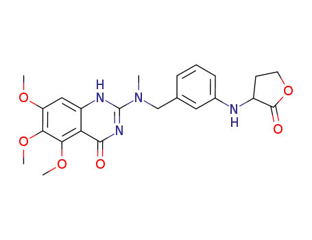 Molecular Structure of 828244-49-1 (4(1H)-Quinazolinone,
5,6,7-trimethoxy-2-[methyl[[3-[(tetrahydro-2-oxo-3-furanyl)amino]phenyl]
methyl]amino]-)