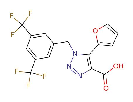 Molecular Structure of 823189-43-1 (1H-1,2,3-Triazole-4-carboxylic acid,
1-[[3,5-bis(trifluoromethyl)phenyl]methyl]-5-(2-furanyl)-)