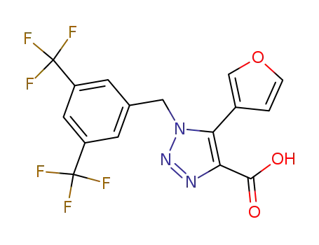 Molecular Structure of 823189-44-2 (1H-1,2,3-Triazole-4-carboxylic acid,
1-[[3,5-bis(trifluoromethyl)phenyl]methyl]-5-(3-furanyl)-)