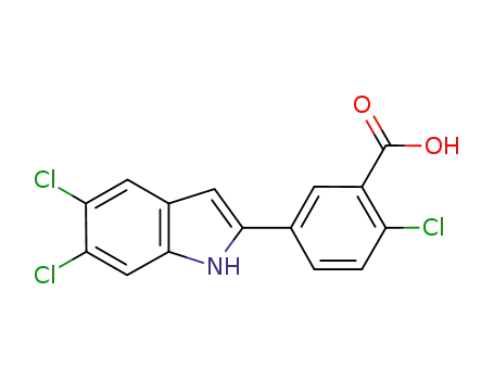 Molecular Structure of 835595-01-2 (Benzoic acid, 2-chloro-5-(5,6-dichloro-1H-indol-2-yl)-)