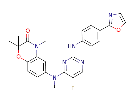 Molecular Structure of 841293-02-5 (2H-1,4-Benzoxazin-3(4H)-one,
6-[[5-fluoro-2-[[4-(2-oxazolyl)phenyl]amino]-4-pyrimidinyl]methylamino]-2
,2,4-trimethyl-)
