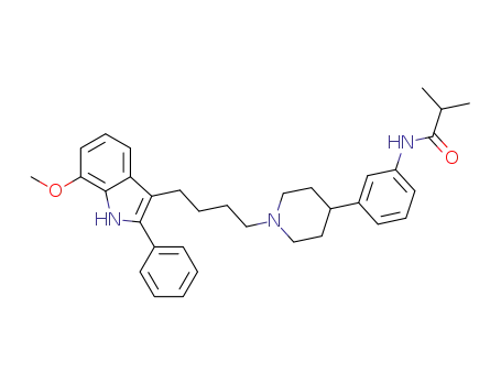 Molecular Structure of 487052-52-8 (Propanamide,
N-[3-[1-[4-(7-methoxy-2-phenyl-1H-indol-3-yl)butyl]-4-piperidinyl]phenyl]-
2-methyl-)