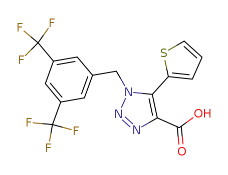 Molecular Structure of 823189-45-3 (1H-1,2,3-Triazole-4-carboxylic acid,
1-[[3,5-bis(trifluoromethyl)phenyl]methyl]-5-(2-thienyl)-)