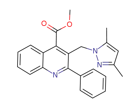 Molecular Structure of 844471-11-0 (4-Quinolinecarboxylic acid,
3-[(3,5-dimethyl-1H-pyrazol-1-yl)methyl]-2-phenyl-, methyl ester)