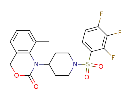 Molecular Structure of 844687-58-7 (Piperidine,
4-(8-methyl-2-oxo-2H-3,1-benzoxazin-1(4H)-yl)-1-[(2,3,4-trifluorophenyl)
sulfonyl]-)