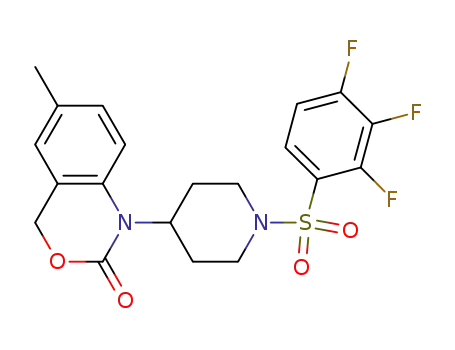 Molecular Structure of 844687-60-1 (Piperidine,
4-(6-methyl-2-oxo-2H-3,1-benzoxazin-1(4H)-yl)-1-[(2,3,4-trifluorophenyl)
sulfonyl]-)