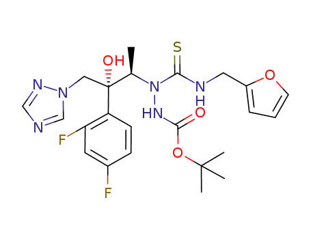 Molecular Structure of 665023-11-0 (Hydrazinecarboxylic acid,
2-[(1R,2R)-2-(2,4-difluorophenyl)-2-hydroxy-1-methyl-3-(1H-1,2,4-triazol
-1-yl)propyl]-2-[[(2-furanylmethyl)amino]thioxomethyl]-, 1,1-dimethylethyl
ester)