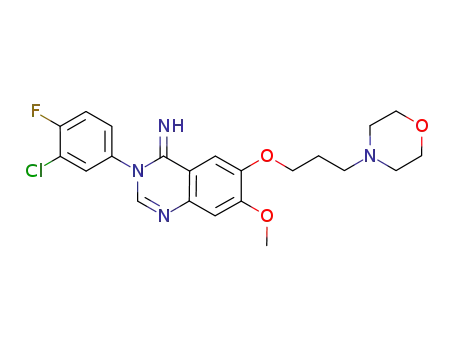 Molecular Structure of 847862-65-1 (4(3H)-Quinazolinimine,
3-(3-chloro-4-fluorophenyl)-7-methoxy-6-[3-(4-morpholinyl)propoxy]-)