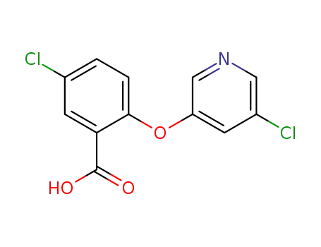Molecular Structure of 847729-92-4 (Benzoic acid, 5-chloro-2-[(5-chloro-3-pyridinyl)oxy]-)