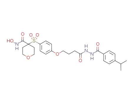 Molecular Structure of 476184-58-4 (Benzoic acid, 4-(1-methylethyl)-,
2-[1-oxo-4-[4-[[tetrahydro-4-[(hydroxyamino)carbonyl]-2H-pyran-4-yl]sulf
onyl]phenoxy]butyl]hydrazide)