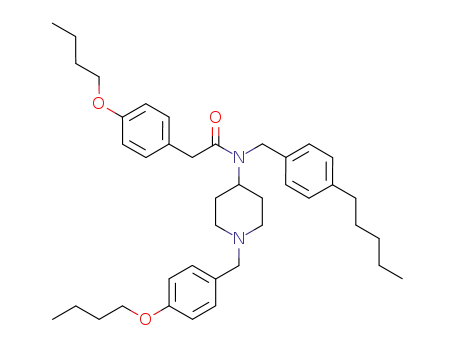 Molecular Structure of 651725-02-9 (Benzeneacetamide,
4-butoxy-N-[1-[(4-butoxyphenyl)methyl]-4-piperidinyl]-N-[(4-pentylphenyl)
methyl]-)