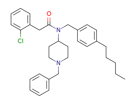 Molecular Structure of 651725-40-5 (Benzeneacetamide,
2-chloro-N-[(4-pentylphenyl)methyl]-N-[1-(phenylmethyl)-4-piperidinyl]-)