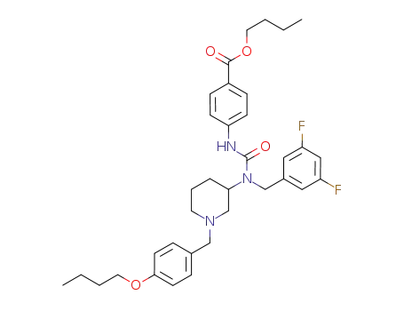 Molecular Structure of 651725-46-1 (Benzoic acid,
4-[[[[1-[(4-butoxyphenyl)methyl]-3-piperidinyl][(3,5-difluorophenyl)methyl]
amino]carbonyl]amino]-, butyl ester)