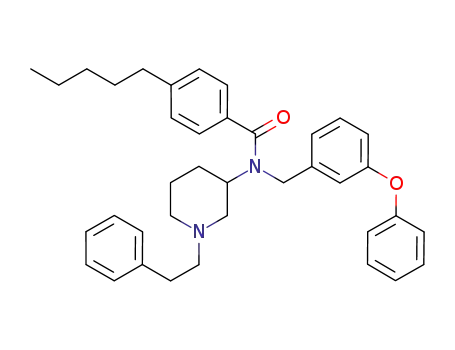 Molecular Structure of 651725-62-1 (Benzamide,
4-pentyl-N-[(3-phenoxyphenyl)methyl]-N-[1-(2-phenylethyl)-3-piperidinyl]
-)