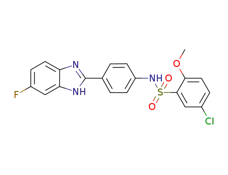 Molecular Structure of 849507-37-5 (Benzenesulfonamide,
5-chloro-N-[4-(5-fluoro-1H-benzimidazol-2-yl)phenyl]-2-methoxy-)