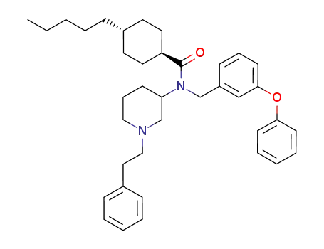 Molecular Structure of 651725-69-8 (Cyclohexanecarboxamide,
4-pentyl-N-[(3-phenoxyphenyl)methyl]-N-[1-(2-phenylethyl)-3-piperidinyl]
-, trans-)