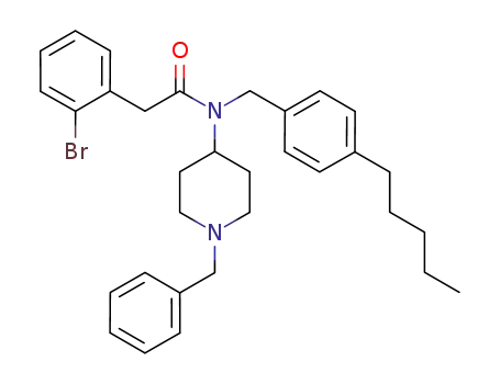 Molecular Structure of 651725-34-7 (Benzeneacetamide,
2-bromo-N-[(4-pentylphenyl)methyl]-N-[1-(phenylmethyl)-4-piperidinyl]-)