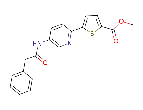 Molecular Structure of 656225-21-7 (2-Thiophenecarboxylic acid, 5-[5-[(phenylacetyl)amino]-2-pyridinyl]-,
methyl ester)