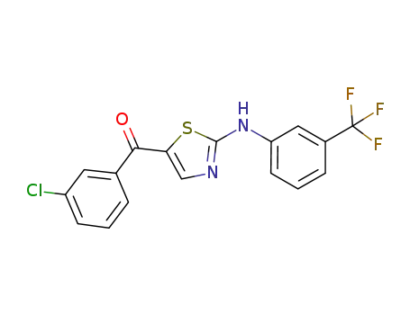 Molecular Structure of 660856-55-3 (Methanone,
(3-chlorophenyl)[2-[[3-(trifluoromethyl)phenyl]amino]-5-thiazolyl]-)