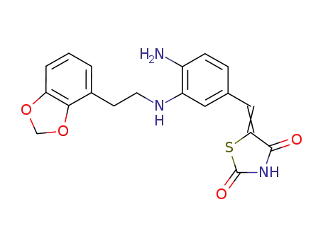Molecular Structure of 648449-42-7 (2,4-Thiazolidinedione,
5-[[4-amino-3-[[2-(1,3-benzodioxol-4-yl)ethyl]amino]phenyl]methylene]-)