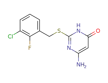 Molecular Structure of 654072-95-4 (4(1H)-Pyrimidinone, 6-amino-2-[[(3-chloro-2-fluorophenyl)methyl]thio]-)
