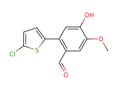 Molecular Structure of 499217-53-7 (Benzaldehyde, 2-(5-chloro-2-thienyl)-4-hydroxy-5-methoxy-)