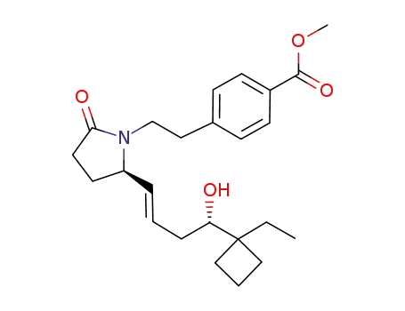 Molecular Structure of 597570-90-6 (Benzoic acid,
4-[2-[(2R)-2-[(1E,4S)-4-(1-ethylcyclobutyl)-4-hydroxy-1-butenyl]-5-oxo-1-
pyrrolidinyl]ethyl]-, methyl ester)