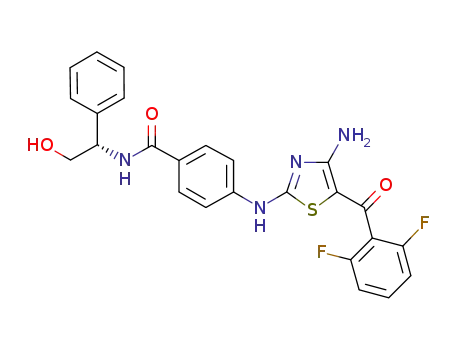 Molecular Structure of 486417-11-2 (Benzamide,
4-[[4-amino-5-(2,6-difluorobenzoyl)-2-thiazolyl]amino]-N-[(1S)-2-hydroxy
-1-phenylethyl]-)