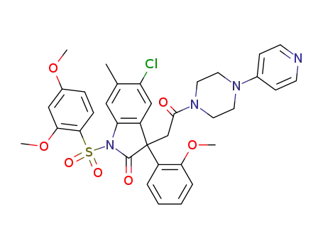 Molecular Structure of 492431-57-9 (Piperazine,
1-[[5-chloro-1-[(2,4-dimethoxyphenyl)sulfonyl]-2,3-dihydro-3-(2-methoxy
phenyl)-6-methyl-2-oxo-1H-indol-3-yl]acetyl]-4-(4-pyridinyl)-)