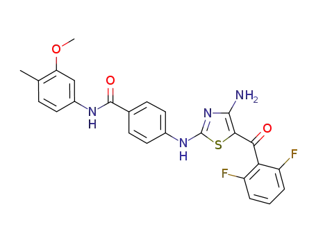 Molecular Structure of 486416-90-4 (Benzamide,
4-[[4-amino-5-(2,6-difluorobenzoyl)-2-thiazolyl]amino]-N-(3-methoxy-4-
methylphenyl)-)