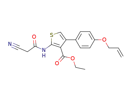 Molecular Structure of 844501-02-6 (3-Thiophenecarboxylic acid,
2-[(cyanoacetyl)amino]-4-[4-(2-propenyloxy)phenyl]-, ethyl ester)