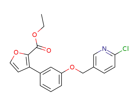 Molecular Structure of 847869-14-1 (2-Furancarboxylic acid, 3-[3-[(6-chloro-3-pyridinyl)methoxy]phenyl]-,
ethyl ester)