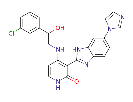 Molecular Structure of 468744-42-5 (2(1H)-Pyridinone,
4-[[2-(3-chlorophenyl)-2-hydroxyethyl]amino]-3-[5-(1H-imidazol-1-yl)-1H-
benzimidazol-2-yl]-)