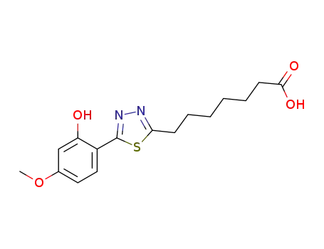 Molecular Structure of 847265-72-9 (1,3,4-Thiadiazole-2-heptanoic acid, 5-(2-hydroxy-4-methoxyphenyl)-)