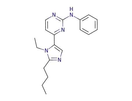 Molecular Structure of 600639-27-8 (2-Pyrimidinamine, 4-(2-butyl-1-ethyl-1H-imidazol-5-yl)-N-phenyl-)