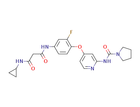 Molecular Structure of 864242-87-5 (Propanediamide,
N-cyclopropyl-N'-[3-fluoro-4-[[2-[(1-pyrrolidinylcarbonyl)amino]-4-pyridin
yl]oxy]phenyl]-)