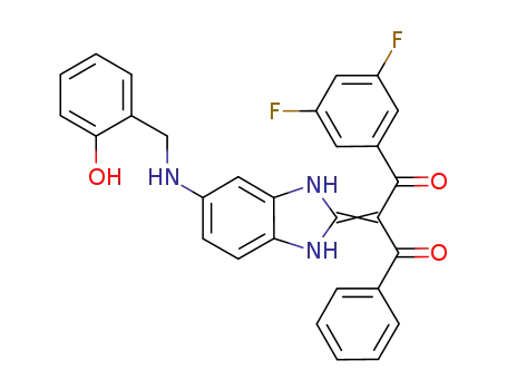 Molecular Structure of 388596-81-4 (1,3-Propanedione,
1-(3,5-difluorophenyl)-2-[1,3-dihydro-5-[[(2-hydroxyphenyl)methyl]amino]
-2H-benzimidazol-2-ylidene]-3-phenyl-)
