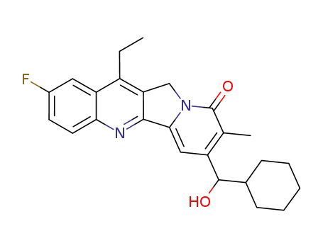 Molecular Structure of 596804-38-5 (Indolizino[1,2-b]quinolin-9(11H)-one,
7-(cyclohexylhydroxymethyl)-12-ethyl-2-fluoro-8-methyl-)