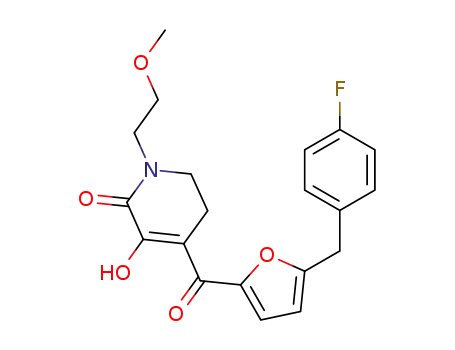 Molecular Structure of 500371-53-9 (2(1H)-Pyridinone,
4-[[5-[(4-fluorophenyl)methyl]-2-furanyl]carbonyl]-5,6-dihydro-3-hydroxy-
1-(2-methoxyethyl)-)
