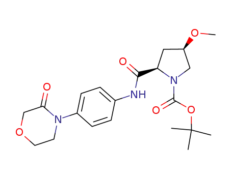Molecular Structure of 774602-85-6 (1-Pyrrolidinecarboxylic acid,
4-methoxy-2-[[[4-(3-oxo-4-morpholinyl)phenyl]amino]carbonyl]-,
1,1-dimethylethyl ester, (2R,4R)-)