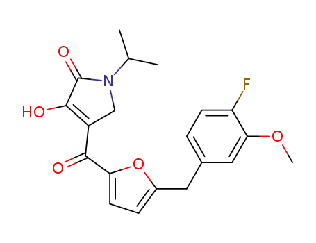 Molecular Structure of 500366-43-8 (2H-Pyrrol-2-one,
4-[[5-[(4-fluoro-3-methoxyphenyl)methyl]-2-furanyl]carbonyl]-1,5-dihydro-
3-hydroxy-1-(1-methylethyl)-)