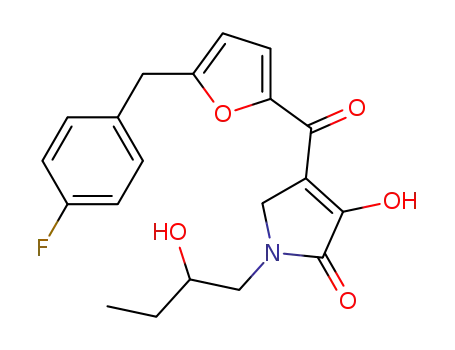Molecular Structure of 500365-50-4 (2H-Pyrrol-2-one,
4-[[5-[(4-fluorophenyl)methyl]-2-furanyl]carbonyl]-1,5-dihydro-3-hydroxy-
1-(2-hydroxybutyl)-)