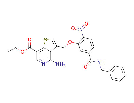 Molecular Structure of 929292-77-3 (Thieno[3,2-c]pyridine-7-carboxylic acid,
4-amino-3-[[2-nitro-5-[[(phenylmethyl)amino]carbonyl]phenoxy]methyl]-,
ethyl ester)