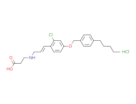 Molecular Structure of 847585-01-7 (b-Alanine,
N-[(2E)-3-[2-chloro-4-[(4-pentylphenyl)methoxy]phenyl]-2-propenyl]-,
hydrochloride)