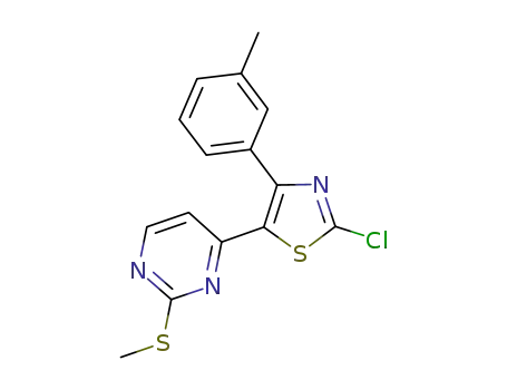 Molecular Structure of 917808-28-7 (Pyrimidine, 4-[2-chloro-4-(3-methylphenyl)-5-thiazolyl]-2-(methylthio)-)