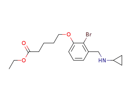 Molecular Structure of 921630-60-6 (Pentanoic acid, 5-[2-bromo-3-[(cyclopropylamino)methyl]phenoxy]-,
ethyl ester)